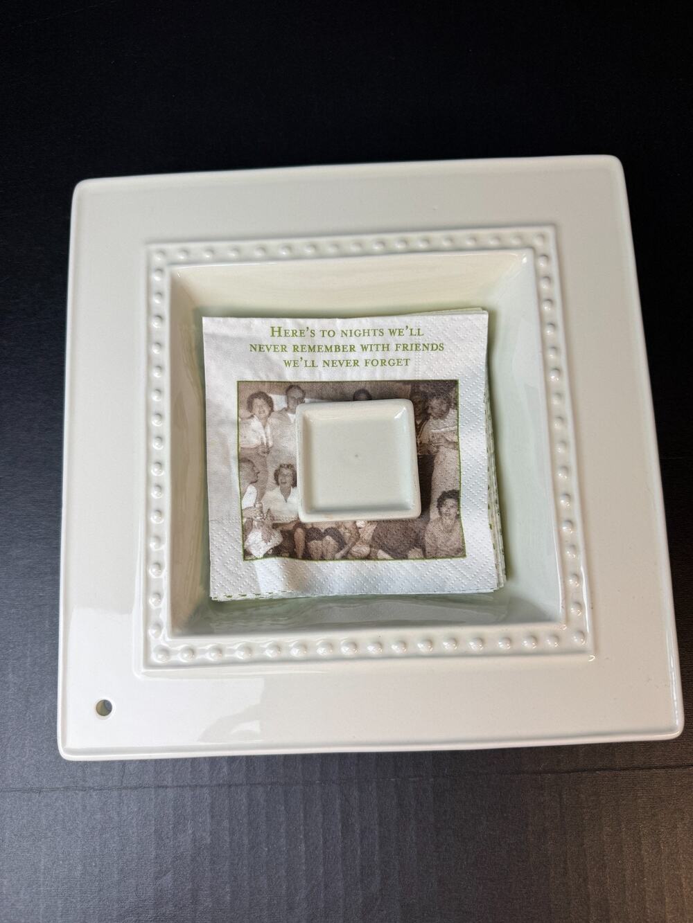 Nora Fleming Pearl Dot M5 Square Napkin & Candy Holder — With Weight — Retired